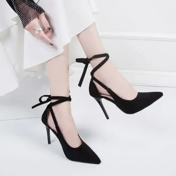 Jannatshoe Women Fashion Solid Color Plus Size Strap Pointed Toe Suede High Heel Sandals Pumps