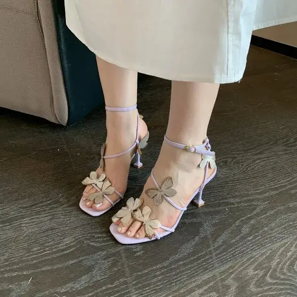 Jannatshoe Summer Women Fashion Sexy Butterfly Square Toe Heeled Sandals