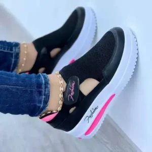 Jannatshoe Women Fashion Fly Woven Wedge Velcro Mesh Sneakers